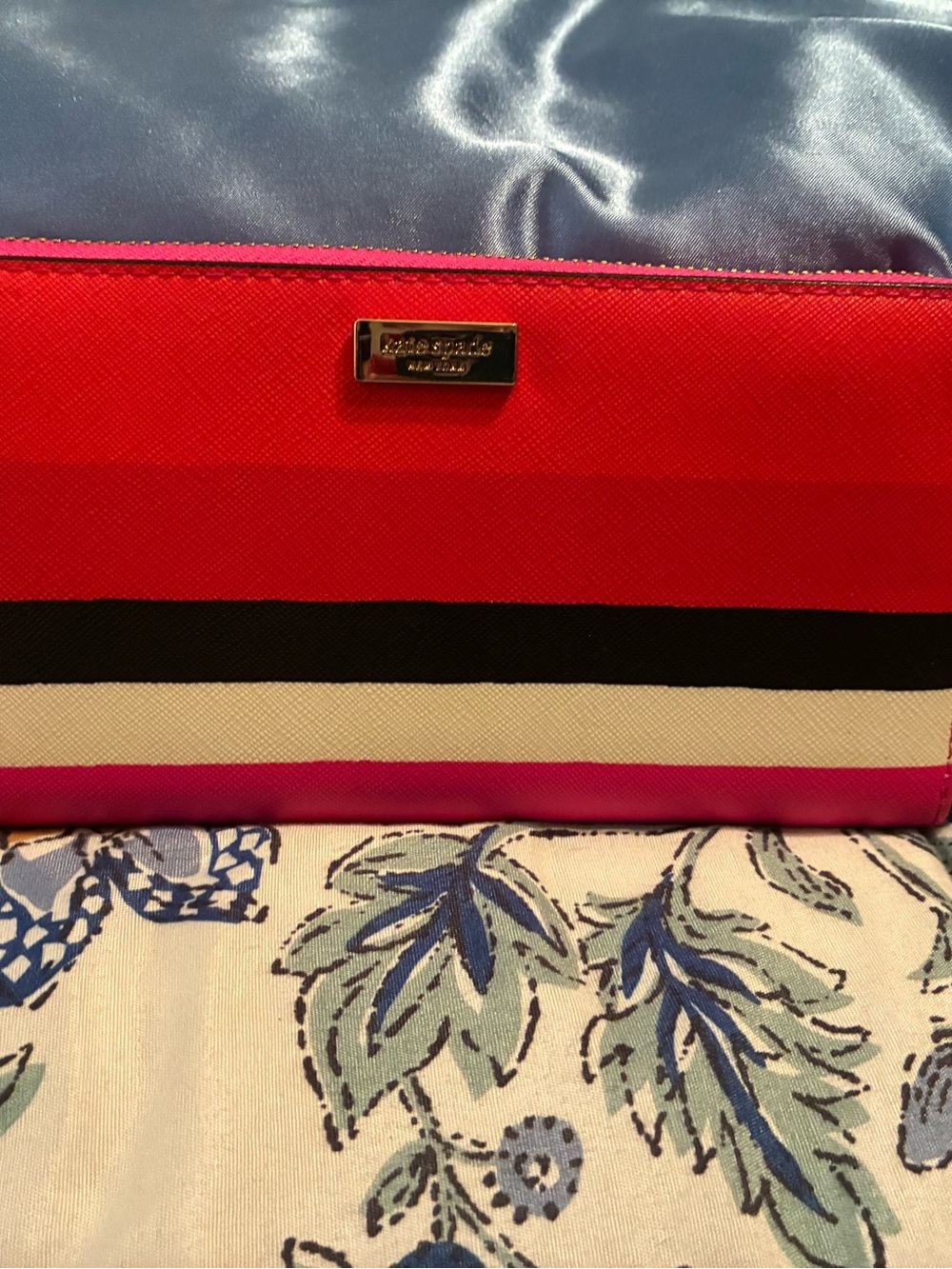kate spade Red, Pink, Black and White Striped Wallet